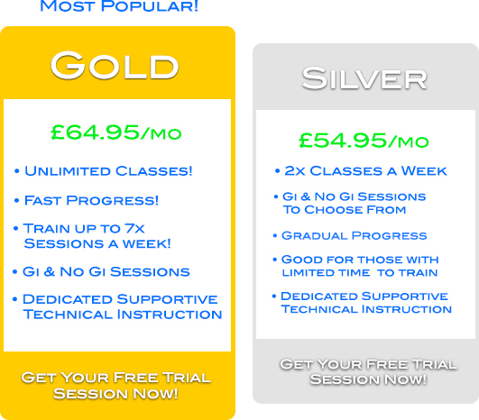 Membership Options. Gold £59.95 a month for Unlimited Training. Silver £49.95 2 Classes a week. Bronze £39.95 1 Class a week.