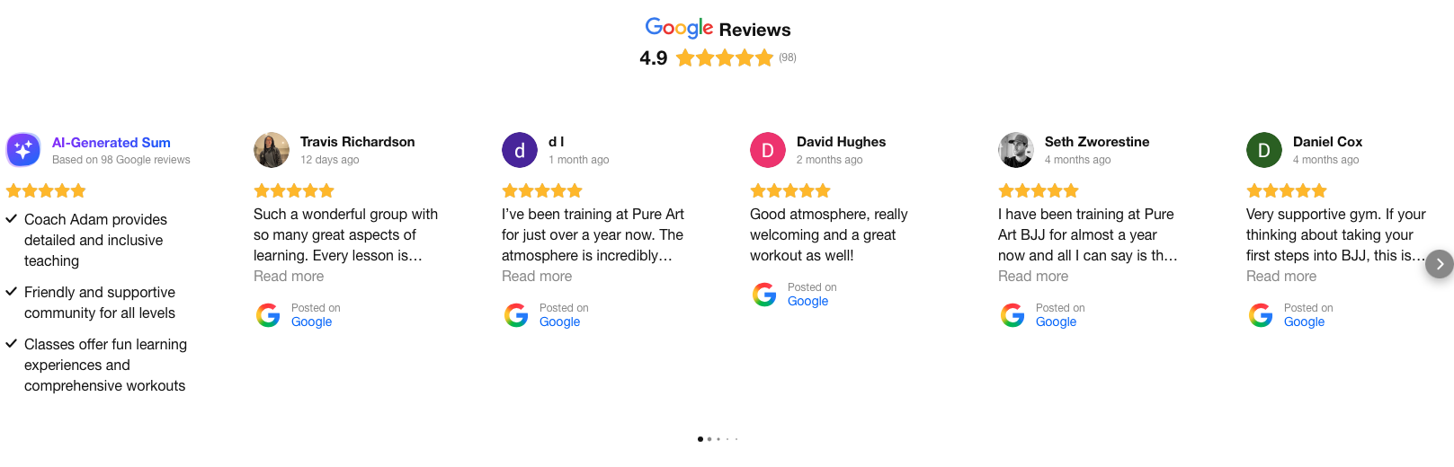Pure Art BJJ Google Reviews